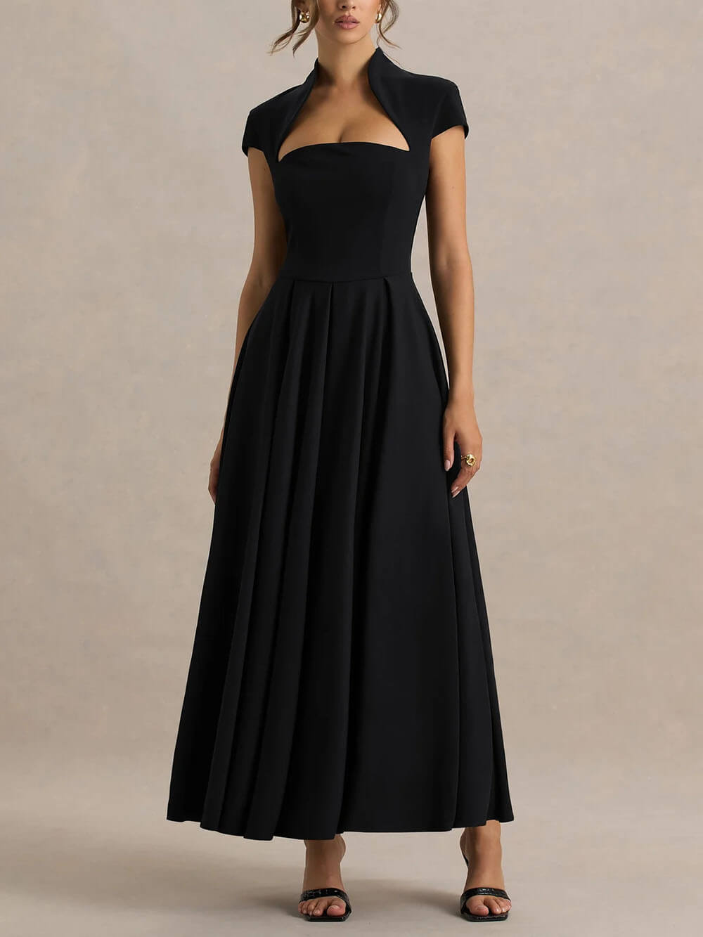 Elegant Asymmetrical Neckline Maxi Dress