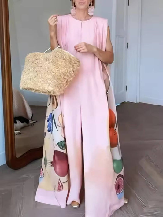 Fashion Fruit Print Sleeveless Wide-Leg Jumpsuit