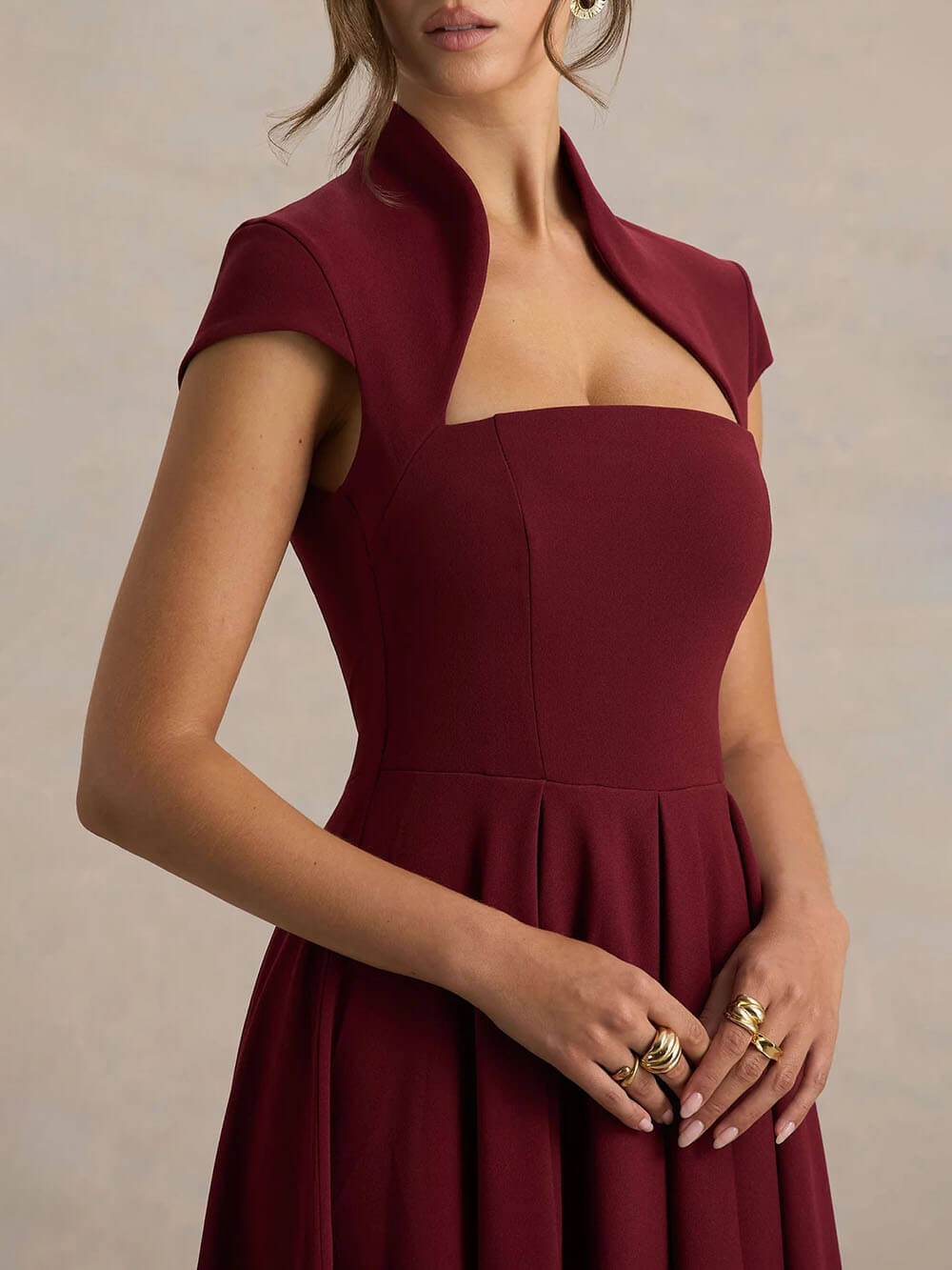 Elegant Asymmetrical Neckline Maxi Dress