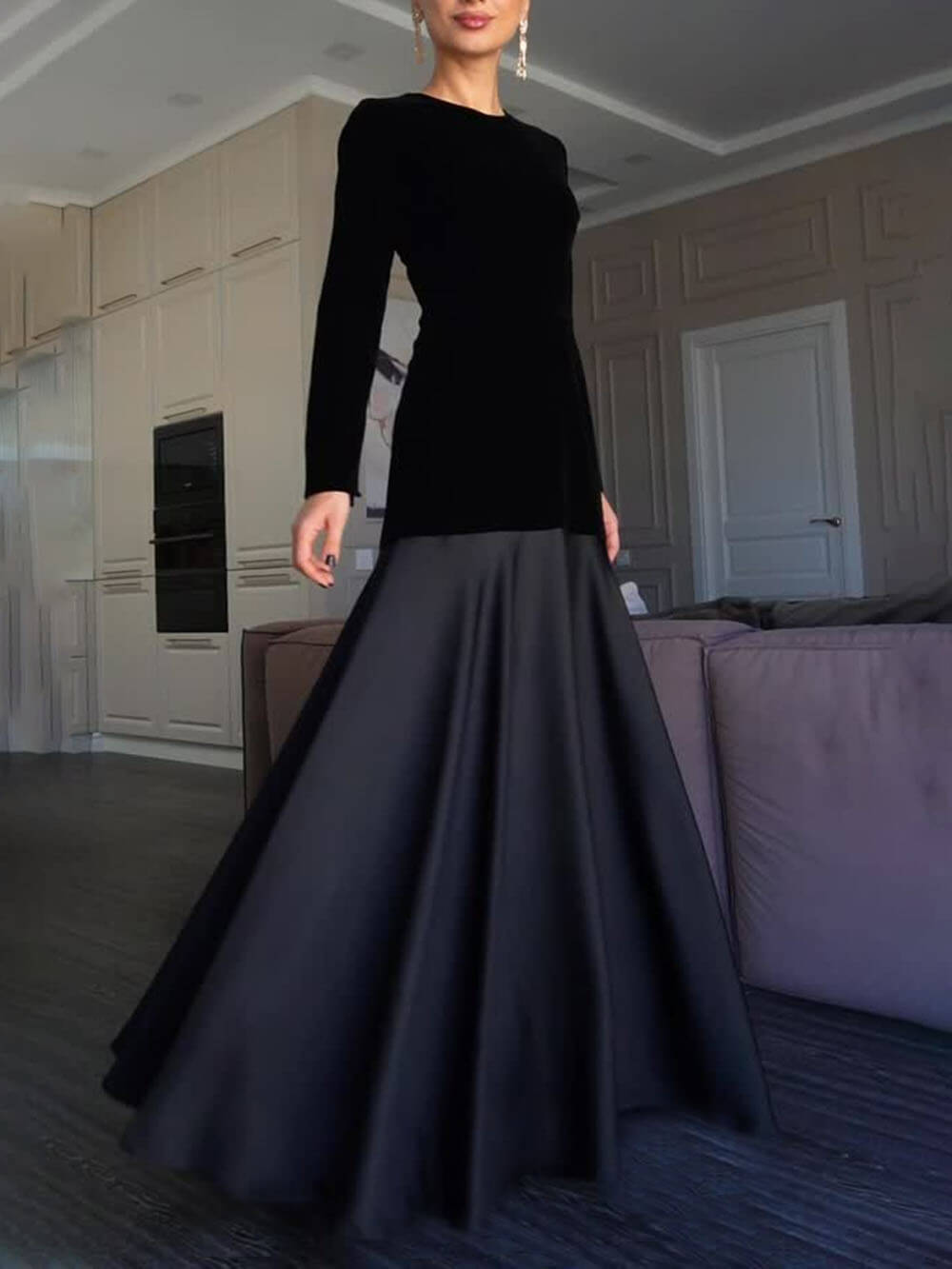 Elegant And Dignified Back-Tie Satin Pleated Paneled A-Line Maxi Dress