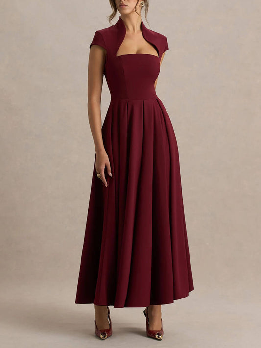 Elegant Asymmetrical Neckline Maxi Dress