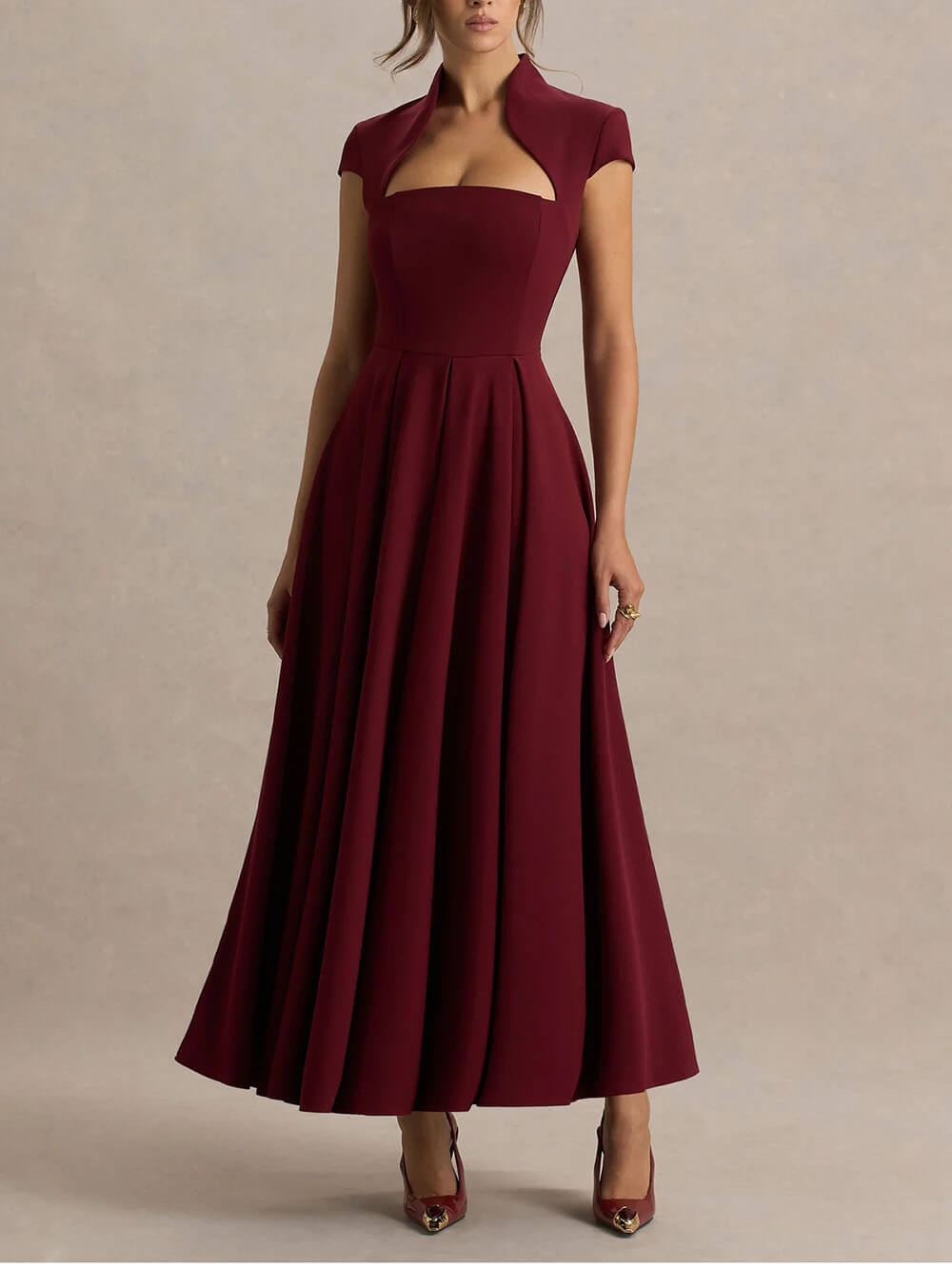Elegant Asymmetrical Neckline Maxi Dress