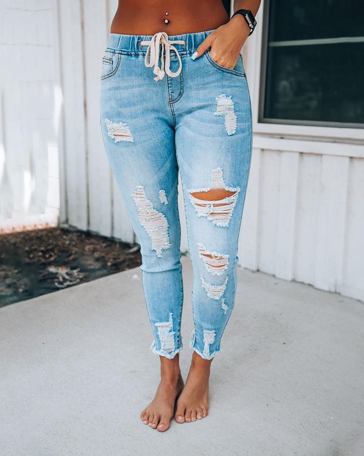 DISTRESSED DENIM JOGGERS(5 COLORS)