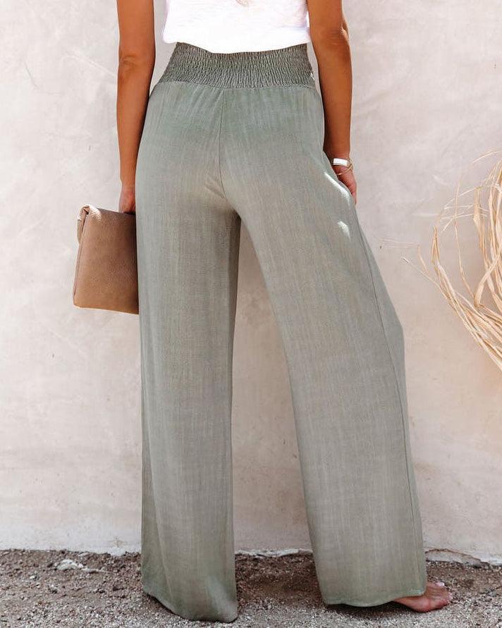 BUTTON WIDE LEG PANTS(5 COLORS)