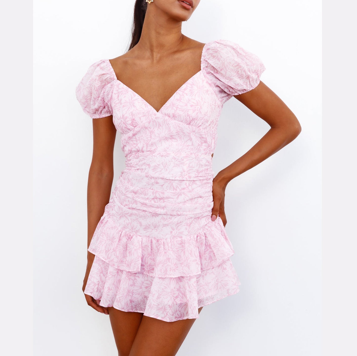 Women's Elegant Sweet Puff Sleeves Mini Dress