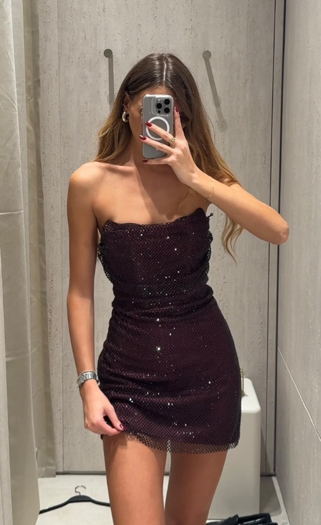 Sexy Bandeau Slim-Fit Shiny Solid Color Hot Girl Mini Dress