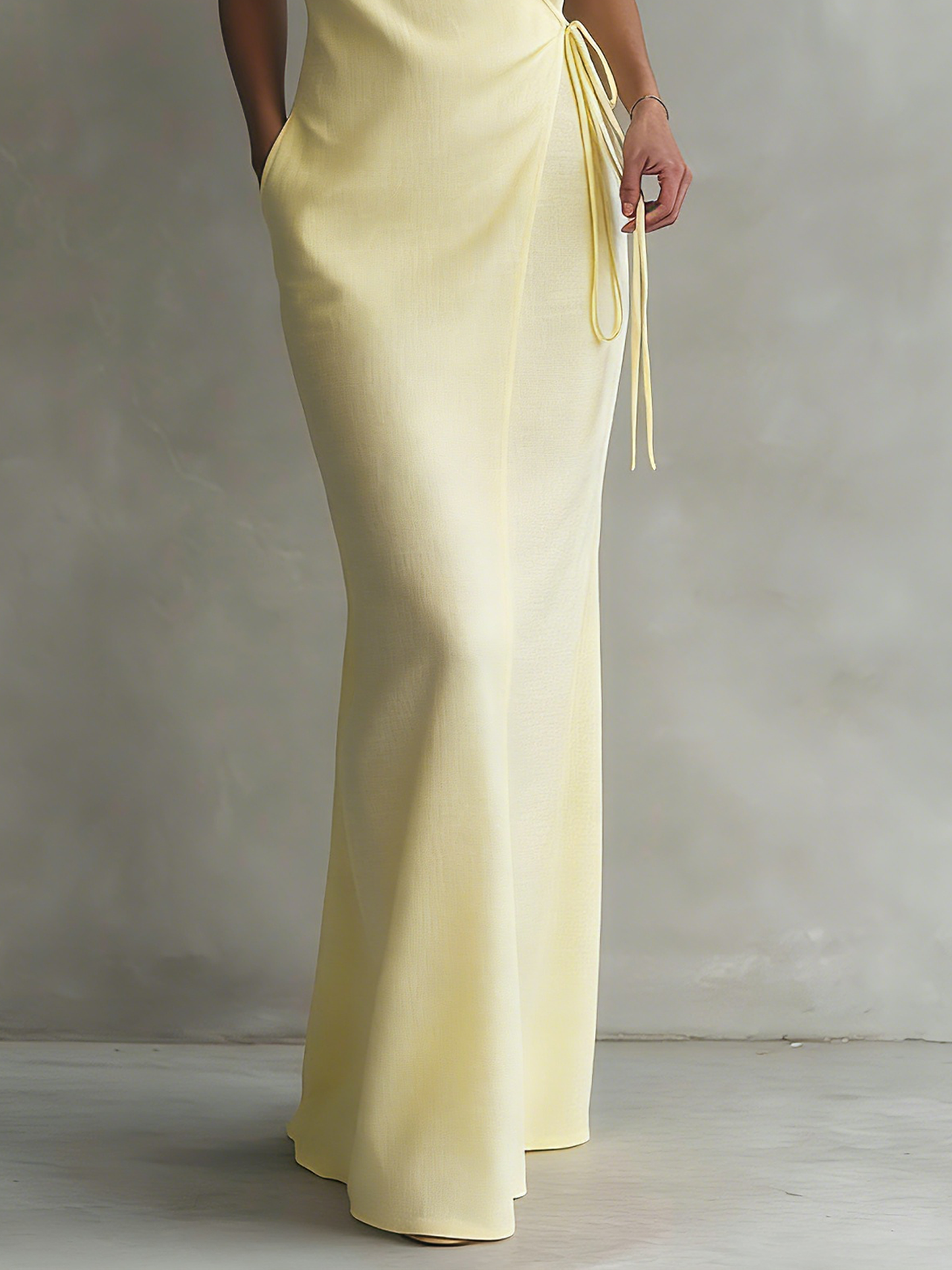 Women's Minimalist Linen-Blend Spaghetti Strap Wrap Maxi Dress With Tie Belt