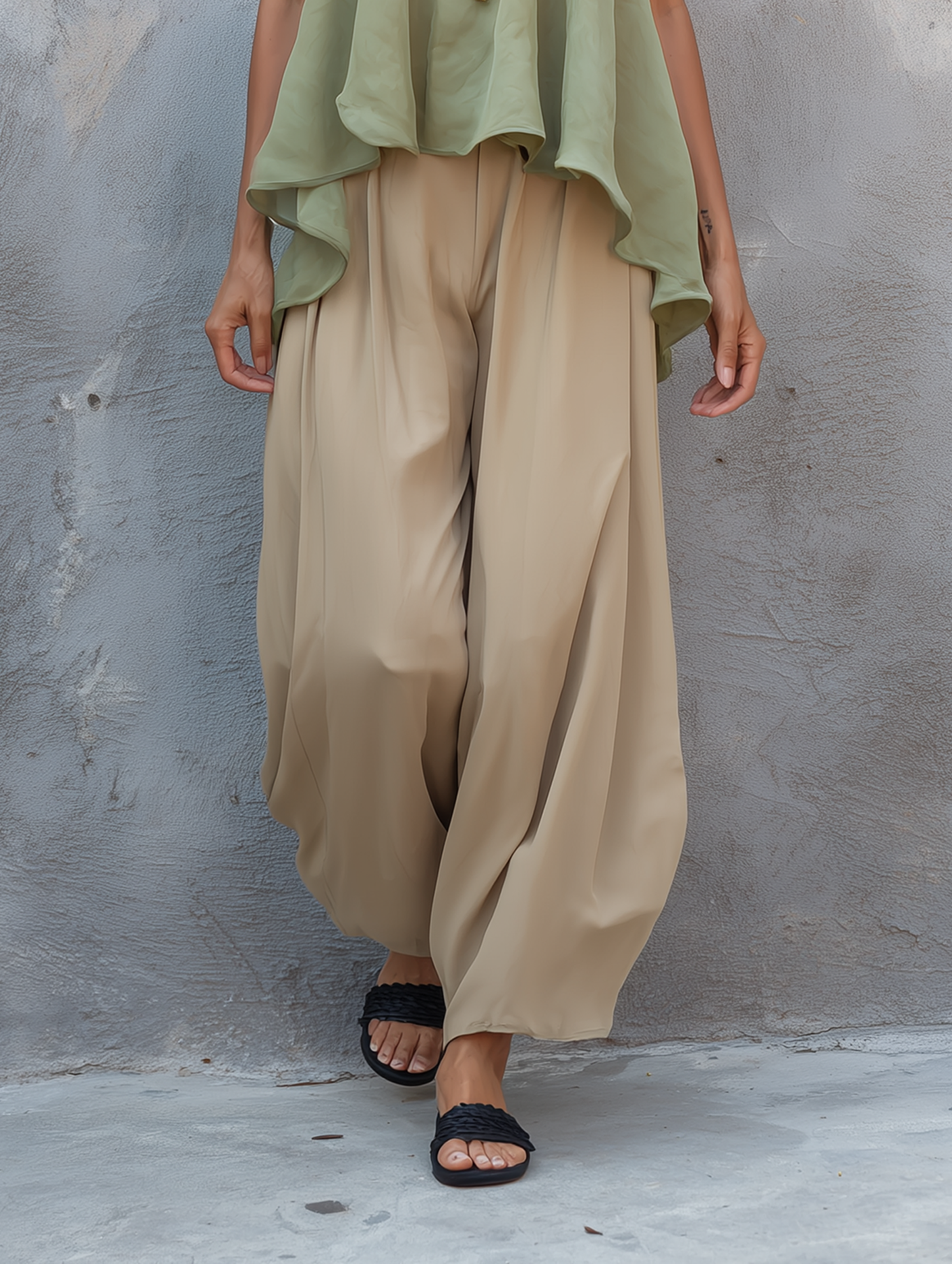 Women's Minimalist Chiffon Sleeveless Blouse & Straight-Leg Pants Set