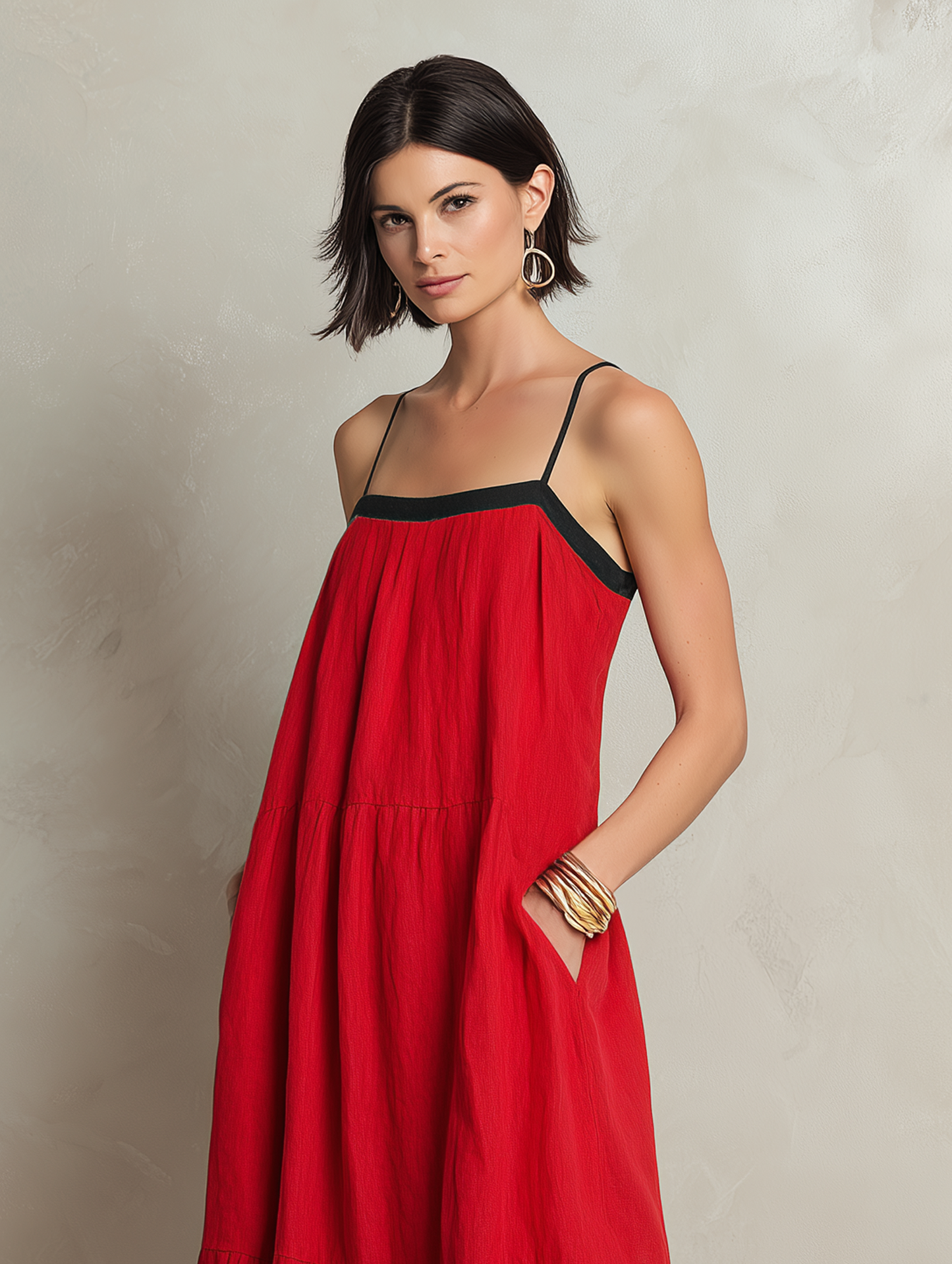 Women's Minimalist Color-Block Linen-Blend Maxi Slip Dress