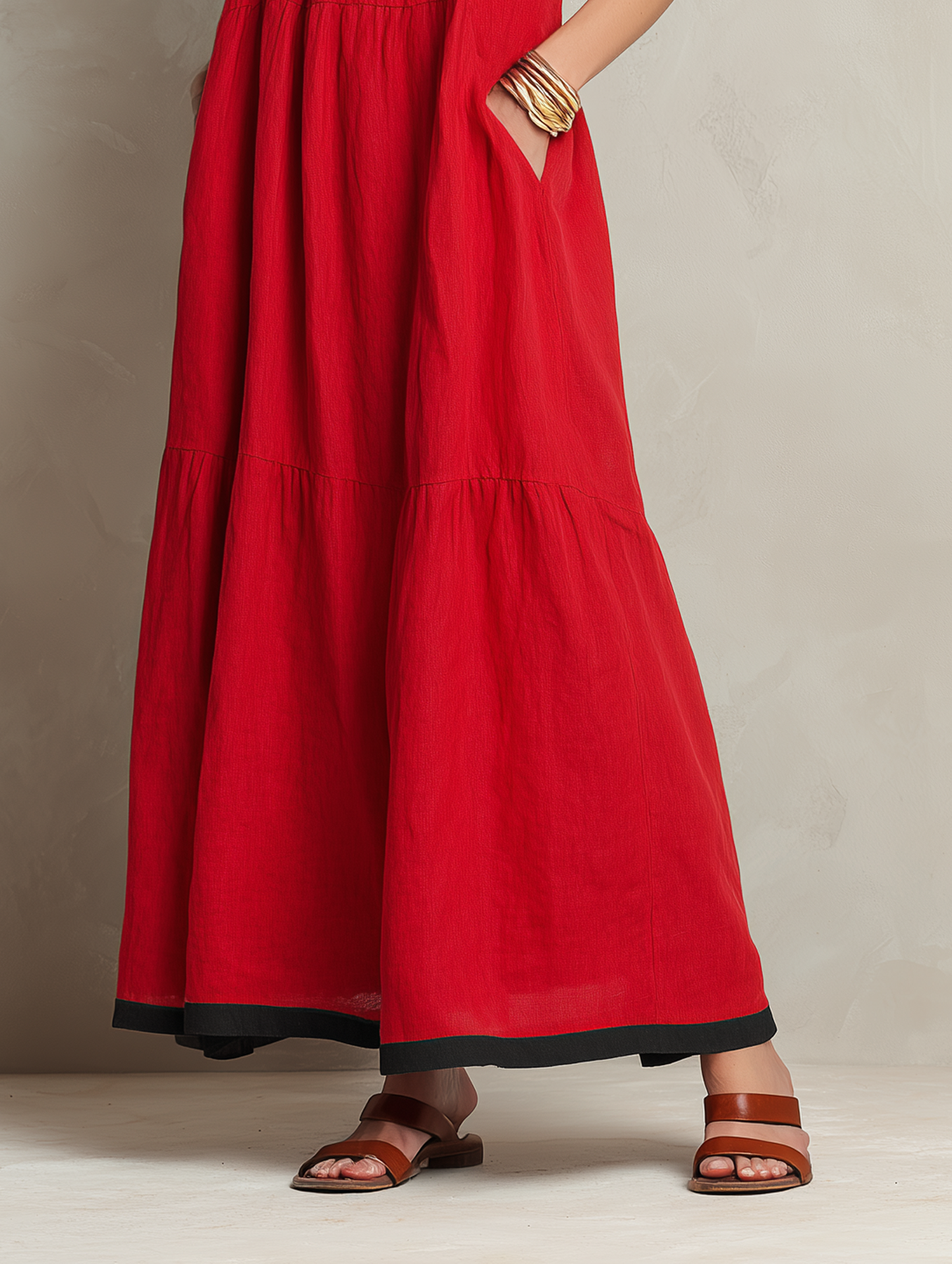 Women's Minimalist Color-Block Linen-Blend Maxi Slip Dress
