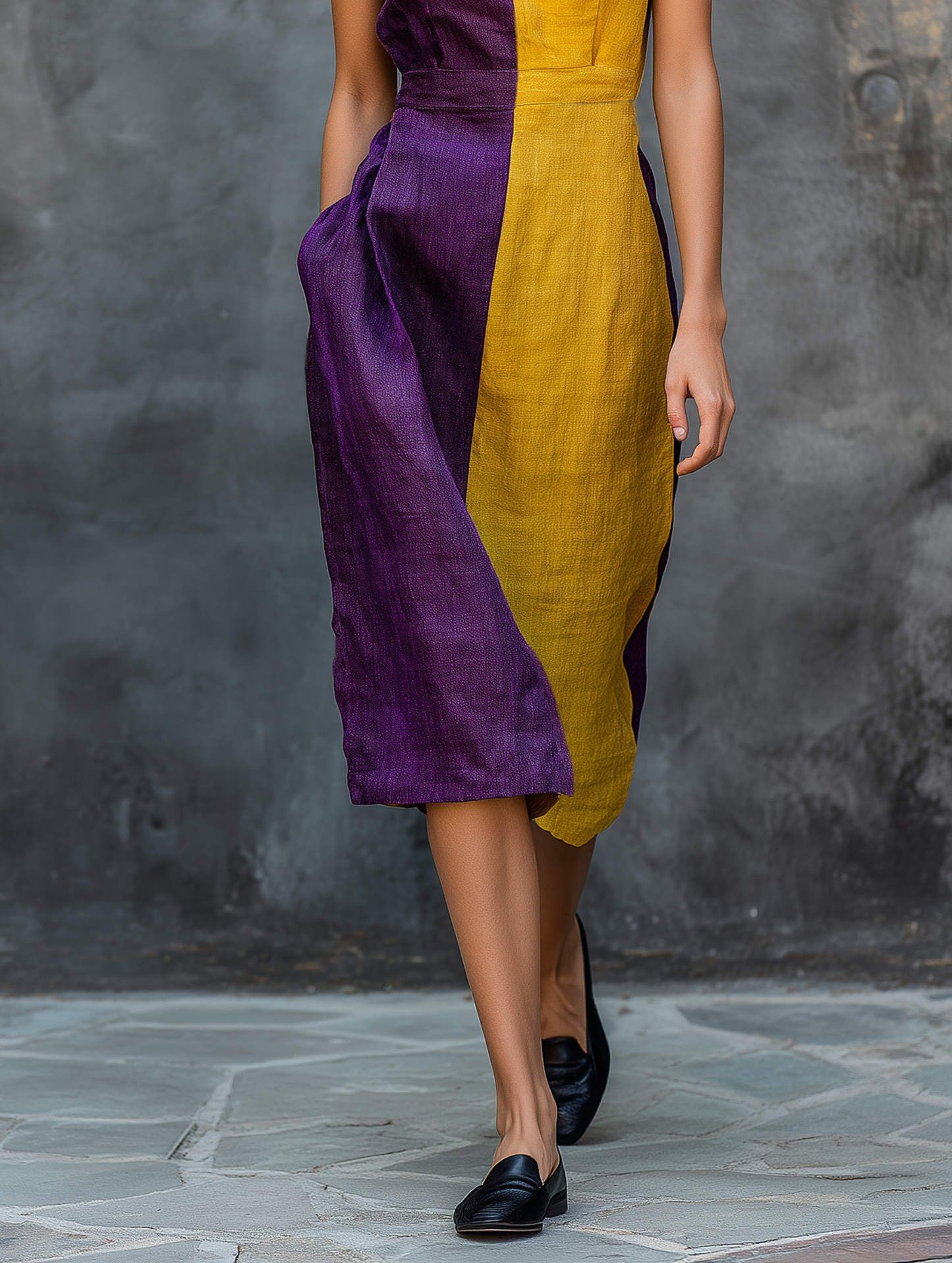 Women's Minimalist Color-block Sleeveless Midi Dress