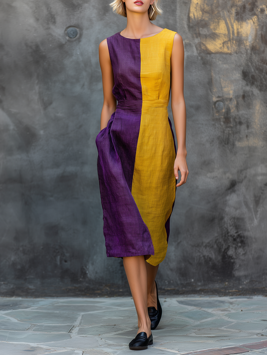 Women's Minimalist Color-block Sleeveless Midi Dress