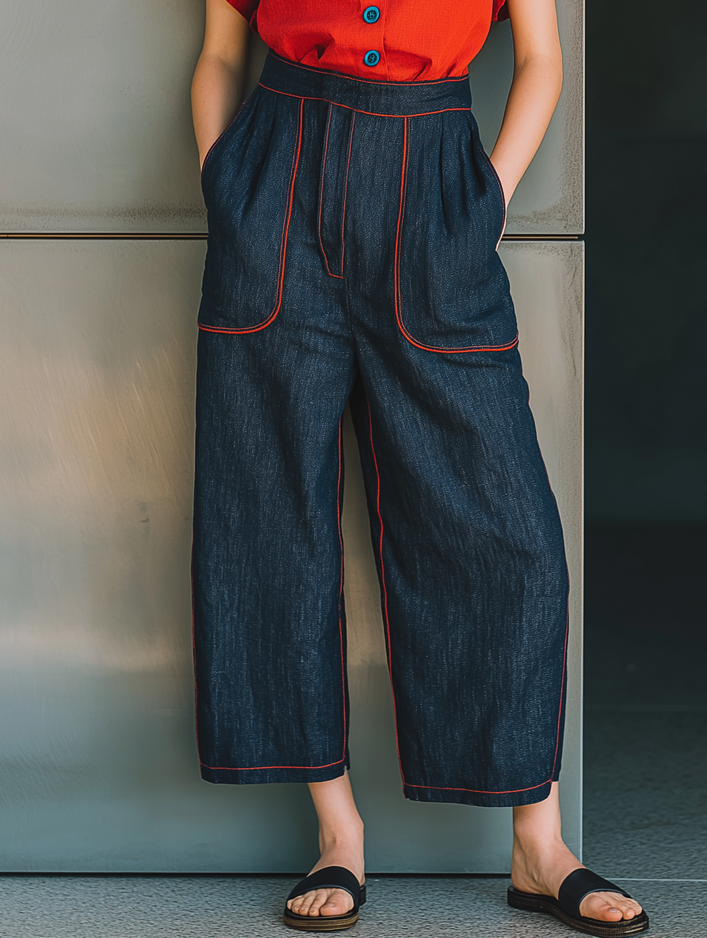 Women's Minimalist Linen-Blend Short-Sleeve Shirt & Cropped Jeans Set