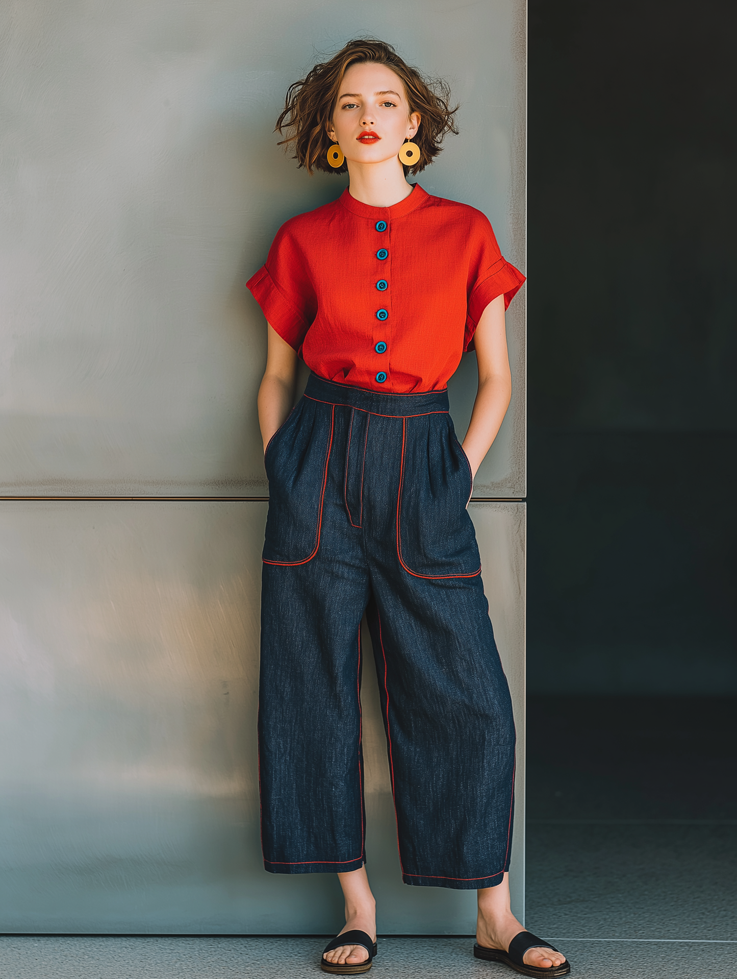 Women's Minimalist Linen-Blend Short-Sleeve Shirt & Cropped Jeans Set