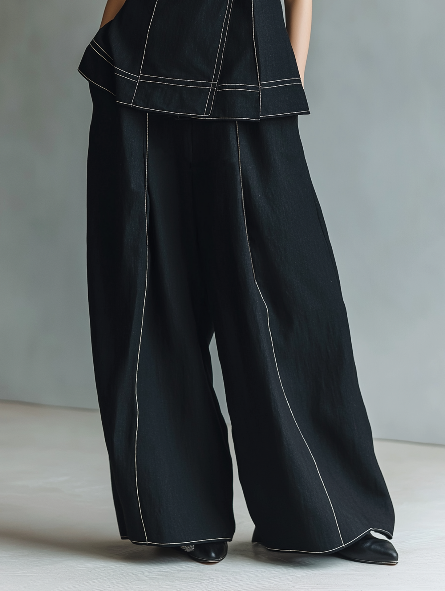 Women's Minimalist Linen-Blend Asymmetrical Sleeveless Shirt & Wide-Leg Pants Set