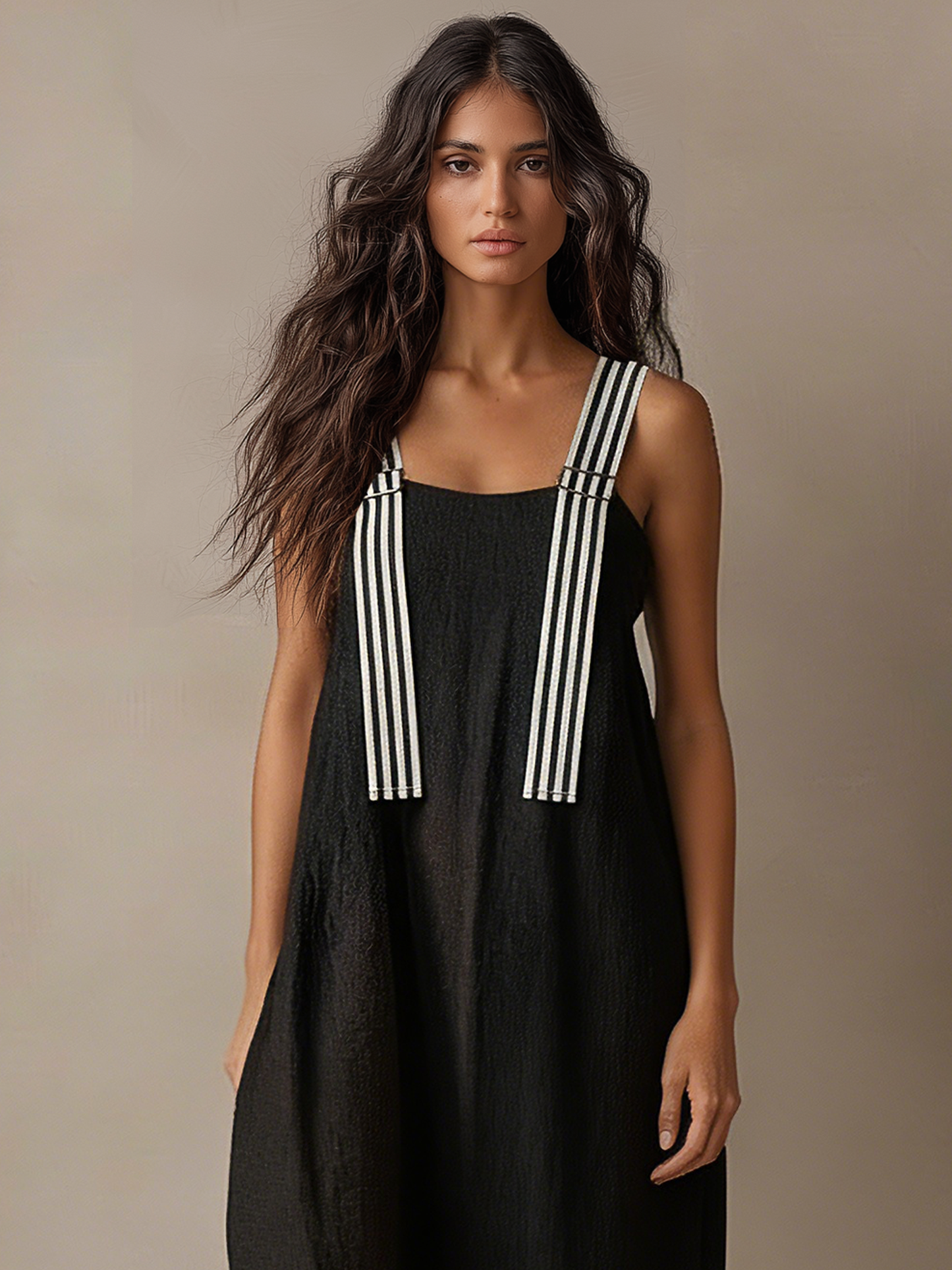 Women's Minimalist Striped Spaghetti Strap Loose Linen-Blend Maxi Dress