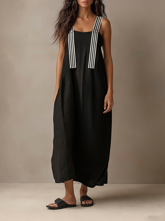 Women's Minimalist Striped Spaghetti Strap Loose Linen-Blend Maxi Dress