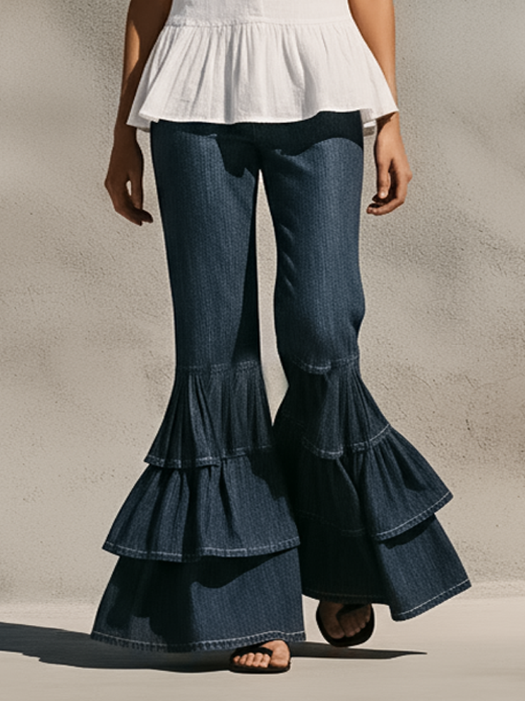 Women's Minimalist Sleeveless Linen-Blend Shirt & Ruffled-Hem Jeans Set