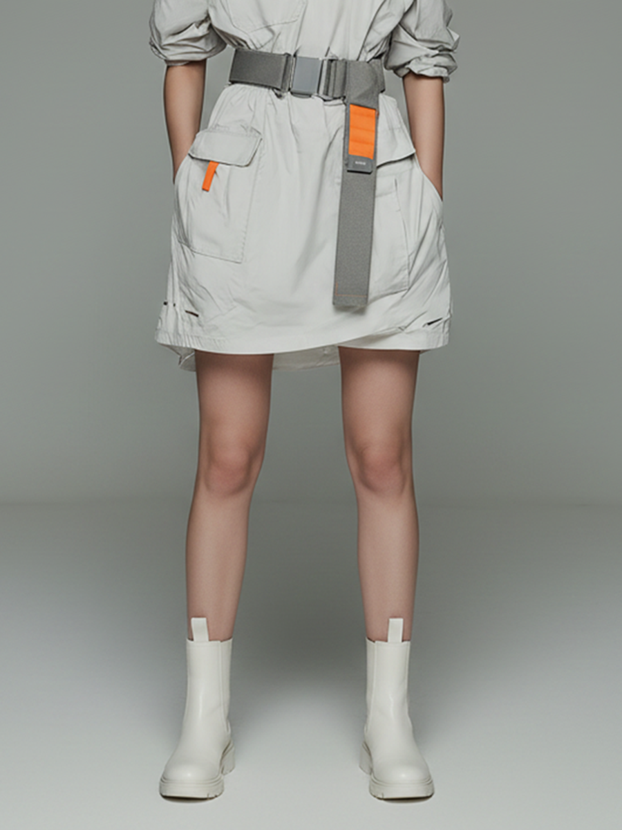 Women's Minimalist Techwear-Style Short Dress — Functional Design With Off-Shoulder Neckline And Elastic Waistband