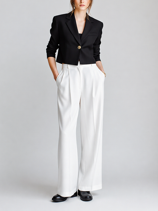 Women's Modern Minimalist Commuter-Style Black And White Suit Set