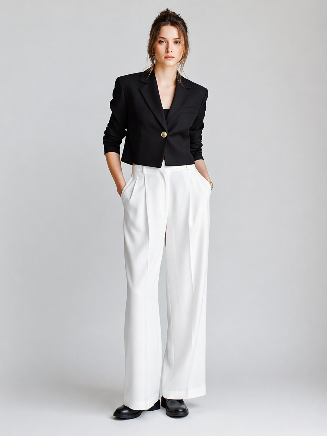 Women's Modern Minimalist Commuter-Style Black And White Suit Set
