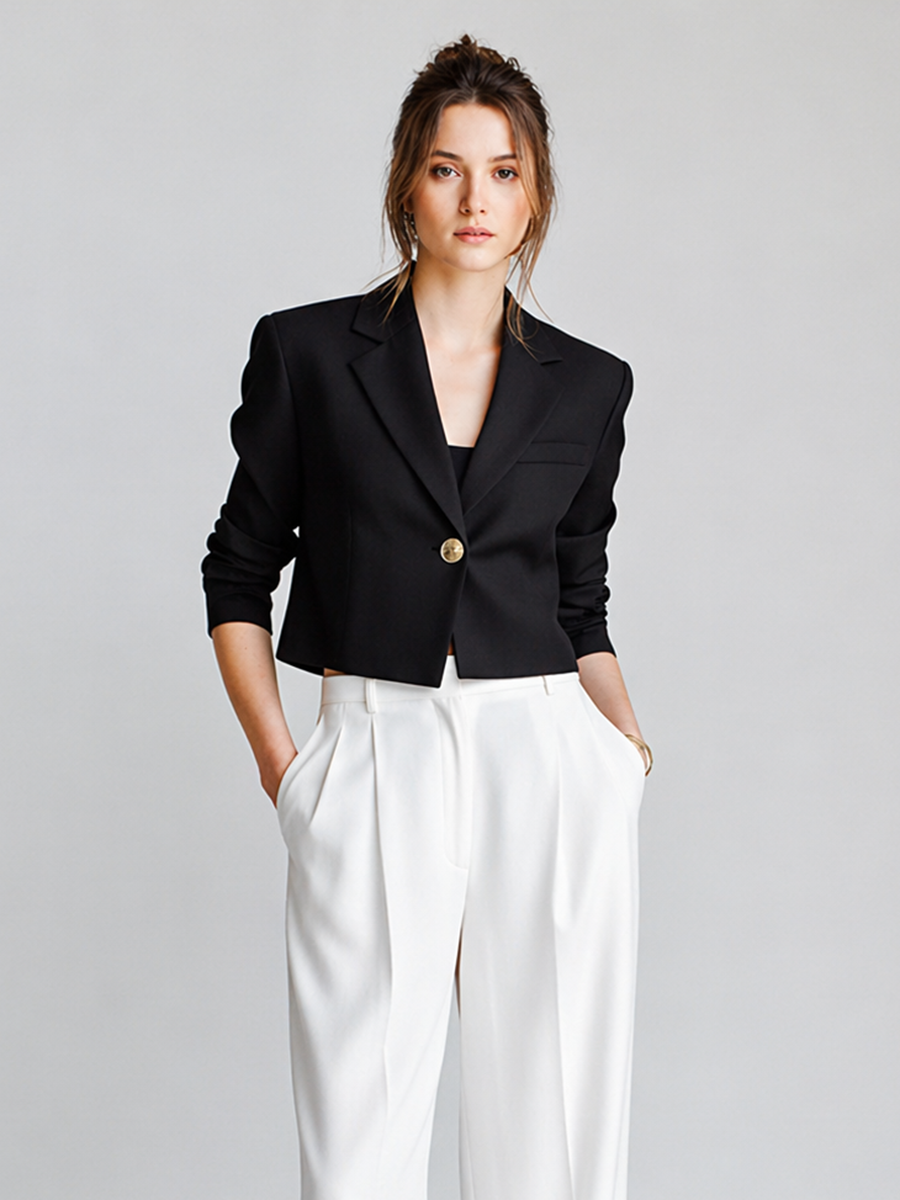 Women's Modern Minimalist Commuter-Style Black And White Suit Set