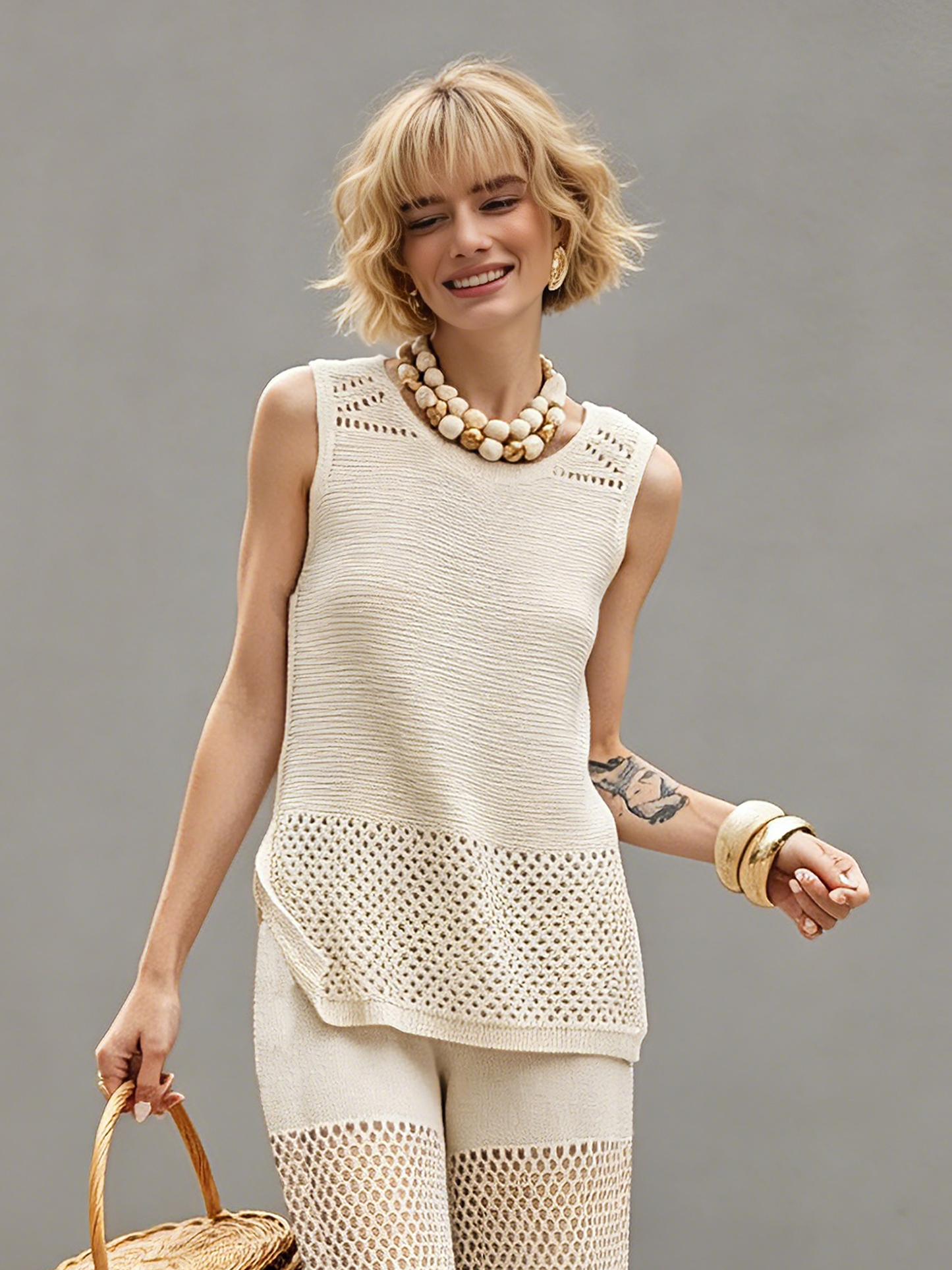 Women's Minimalist Open-Knit Set
