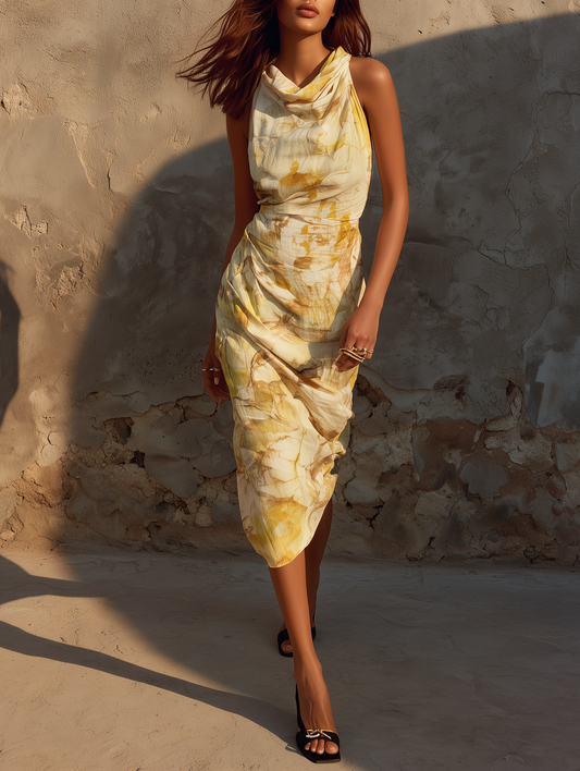 Women's Minimalist Ombré Print Cowl Neck Sleeveless Midi Dress