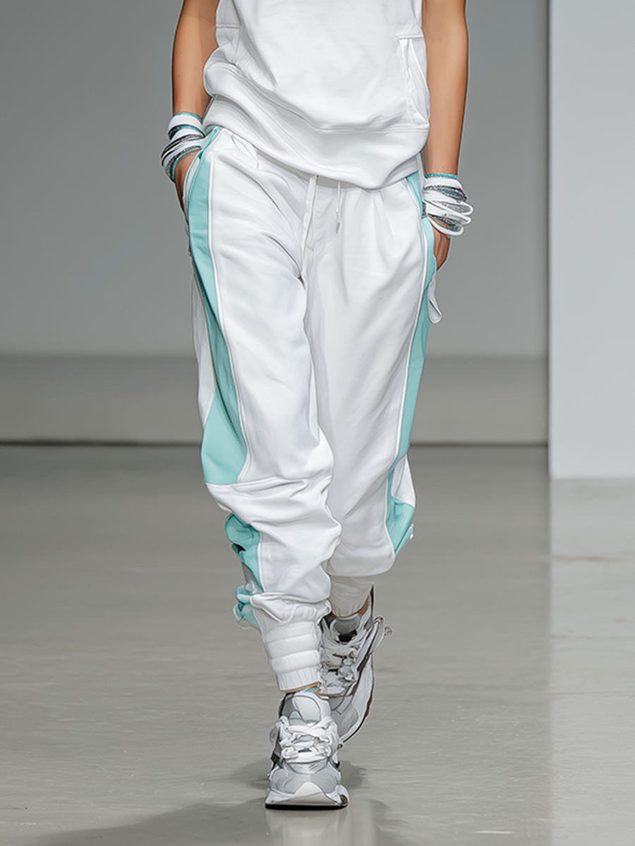 Women's Athleisure White And Teal Hooded Tracksuit