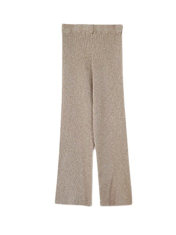 Urban Loose Solid Round-Neck Split-Side Sweater& Wide Leg Pants Suits