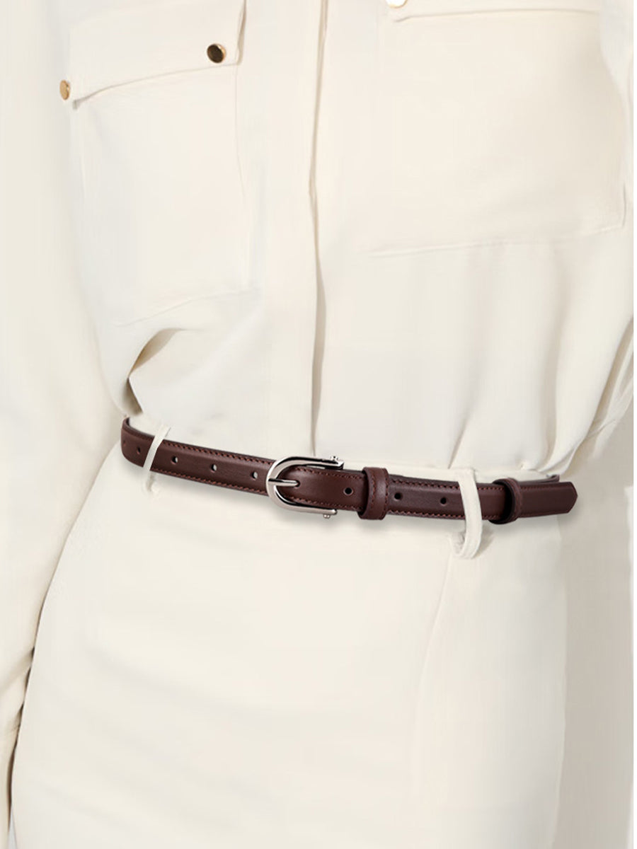 Women's Brown Classic Faux Leather Gold - Buckle Belt