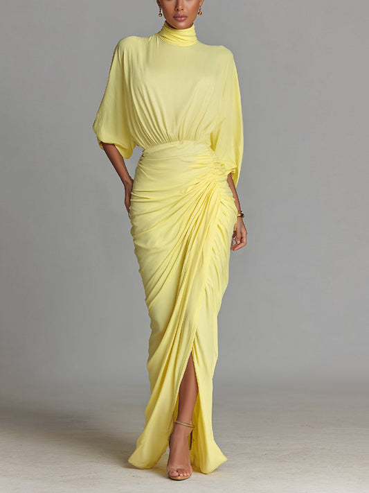 Women's Bright Yellow Drape Comfortable Blended Maxi Dress