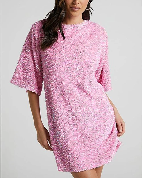 Sexy Casual Sequin T-Shirt Dress