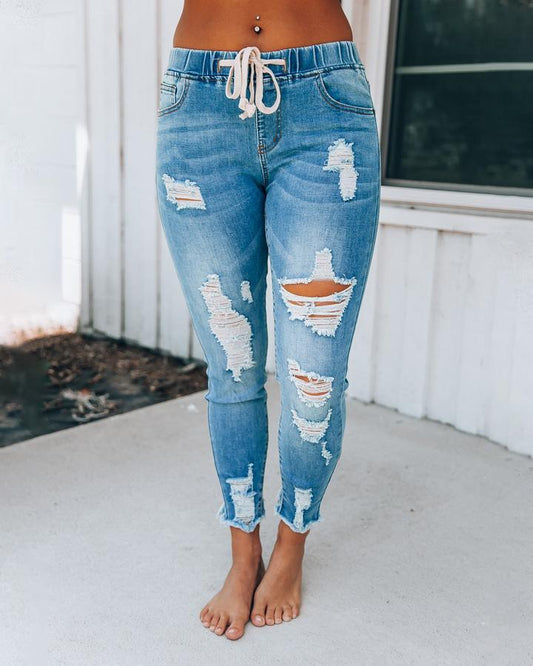 DISTRESSED DENIM JOGGERS(5 COLORS)