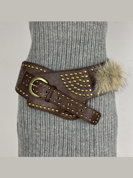 Women's Fur Belt Retro Versatile Faux Leather Belt