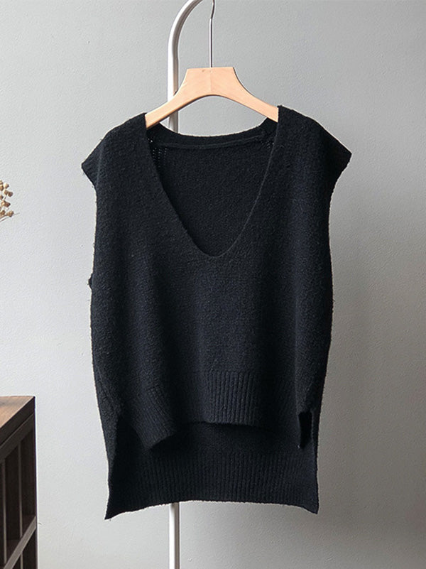 Knitting Irregularity Solid V-Neck Vest