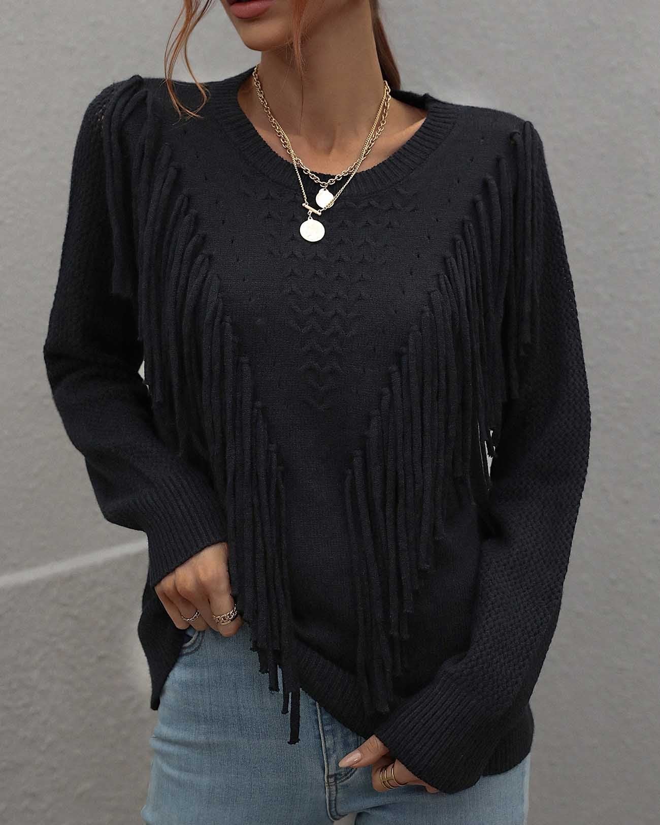 Knit Fringe Pullover Sweater (5 Colors)