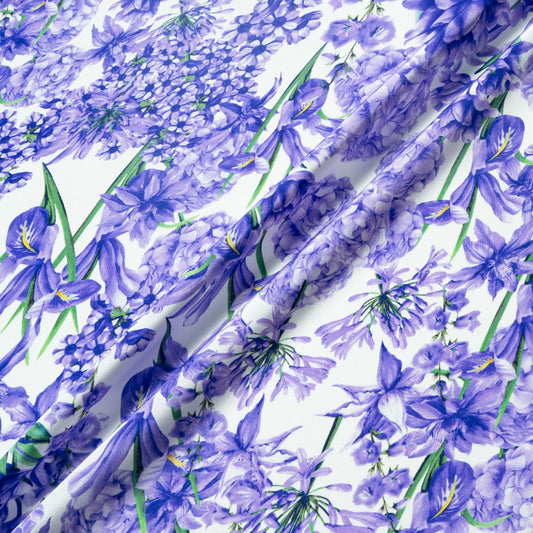 Purple Multi Floral Printed Silk Marocain Crêpe