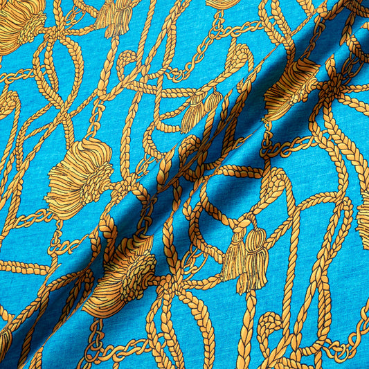 Rope Printed Turquoise Blue Pure Silk Twill