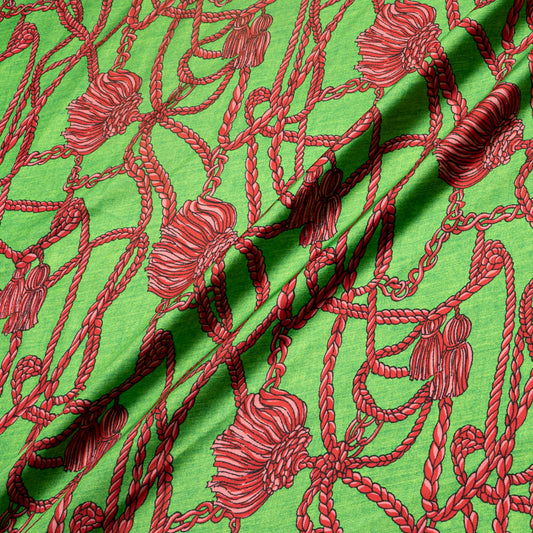 Cerise Rope Printed Green Pure Silk Twill
