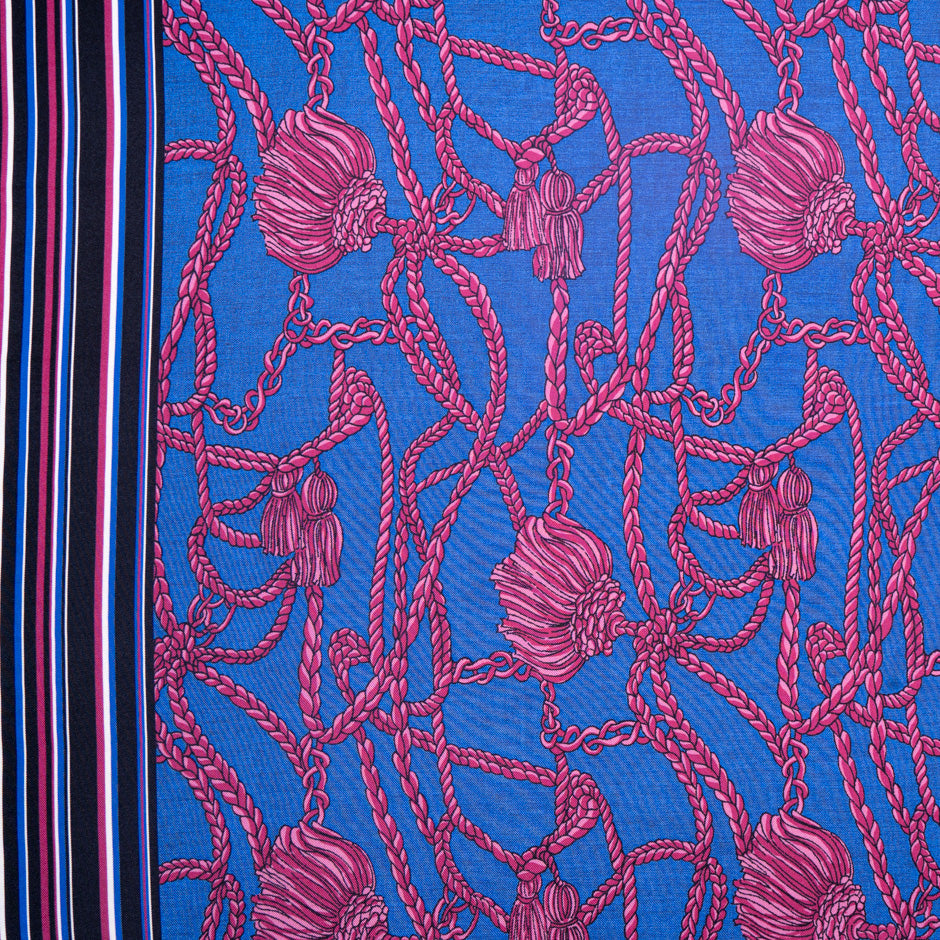 Pink Rope Printed Blue Pure Silk Twill
