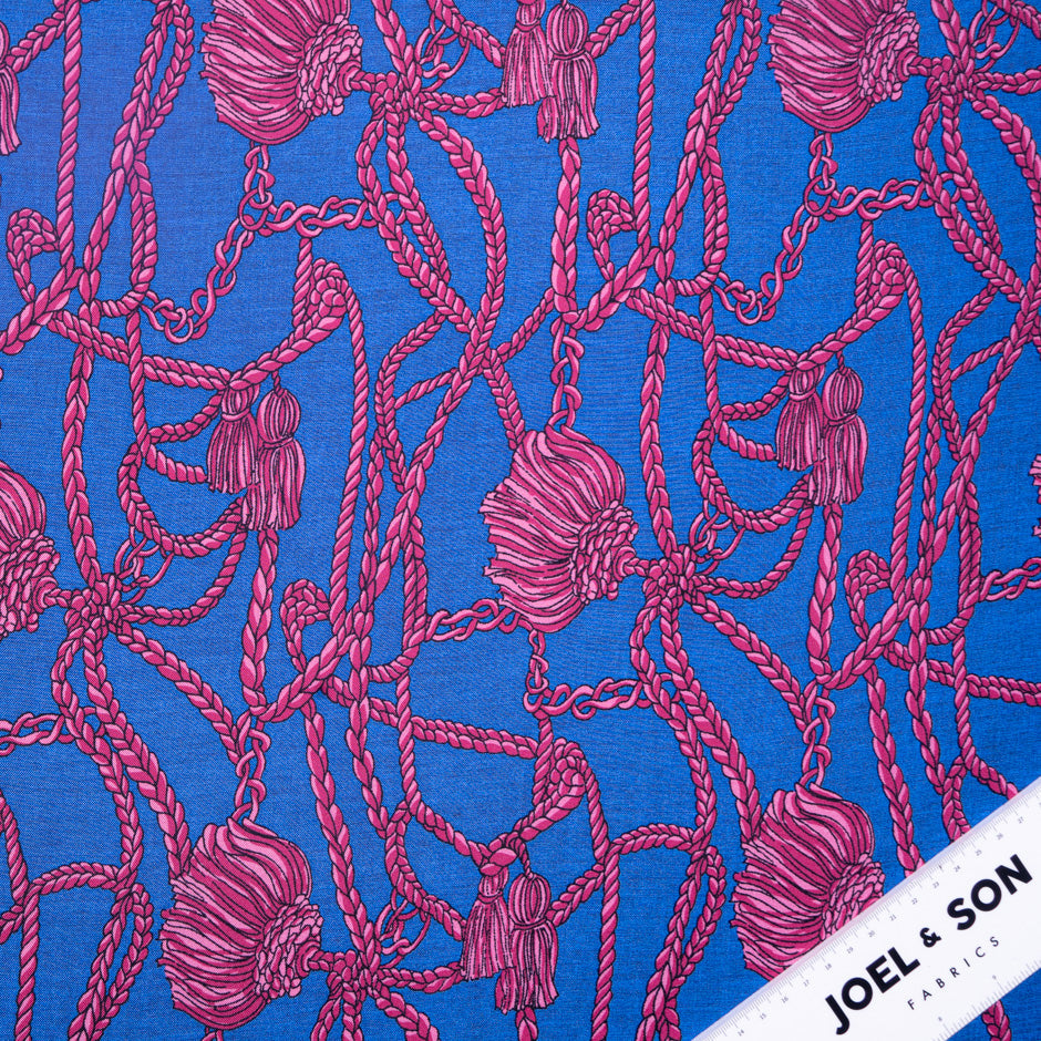 Pink Rope Printed Blue Pure Silk Twill
