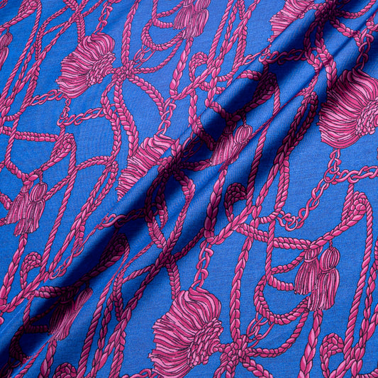 Pink Rope Printed Blue Pure Silk Twill