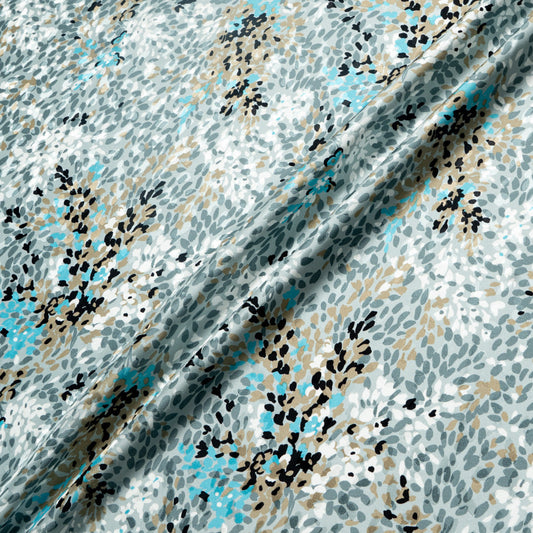 Grey, Beige & Blue Printed Pure Silk Jacquard