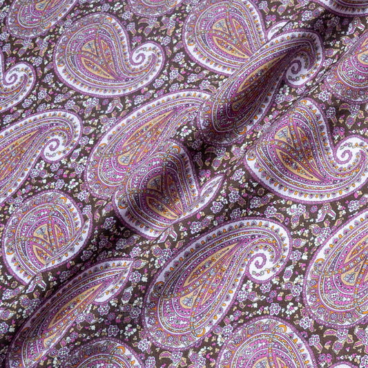 Pink & Brown Paisley Printed Pure Linen
