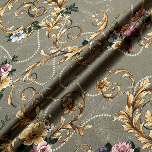 Floral Brown Printed Merino Wool