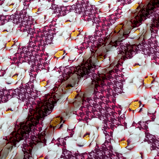 Floral Printed Pink Dogtooth Pure Merino Wool