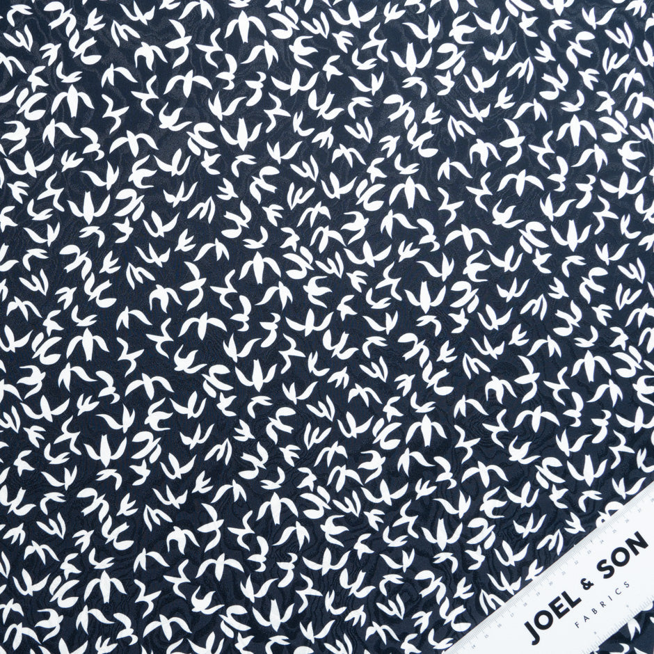 White Abstract 'Bird' Printed Midnight Silk Jacquard