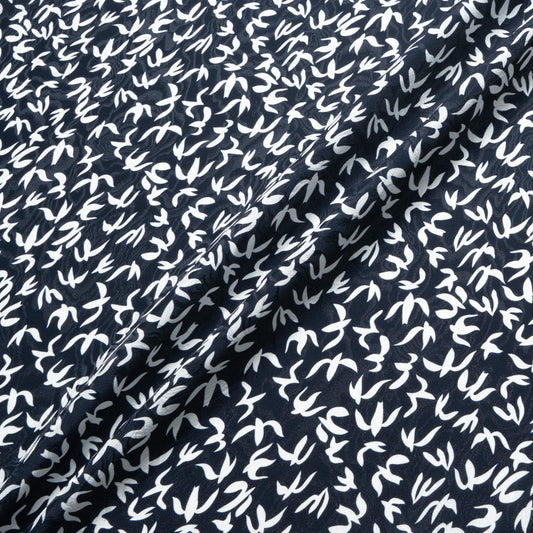 White Abstract 'Bird' Printed Midnight Silk Jacquard