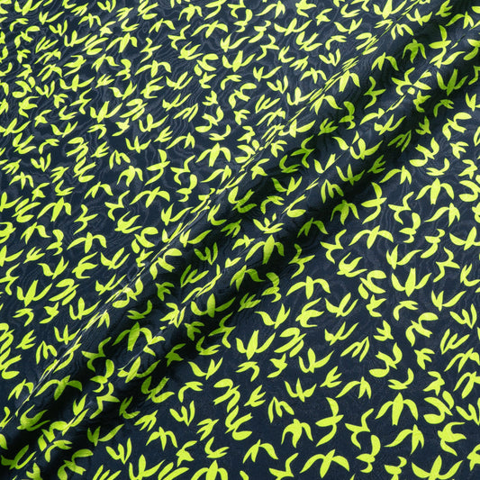 Green Abstract 'Bird' Printed Midnight Silk Jacquard